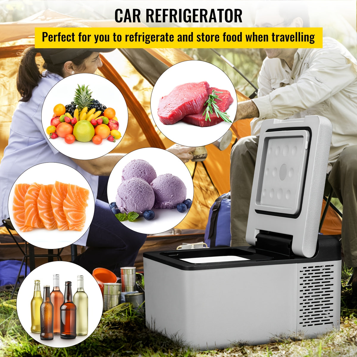 Portable Car Fridge Happybuy Portable 12V Refrigerator 10 Qt | Mini Freezer, Car Compressor Fridge Cooler for Camping, Road Trip, Travel, Outdoor - 12V\u002F24V DC