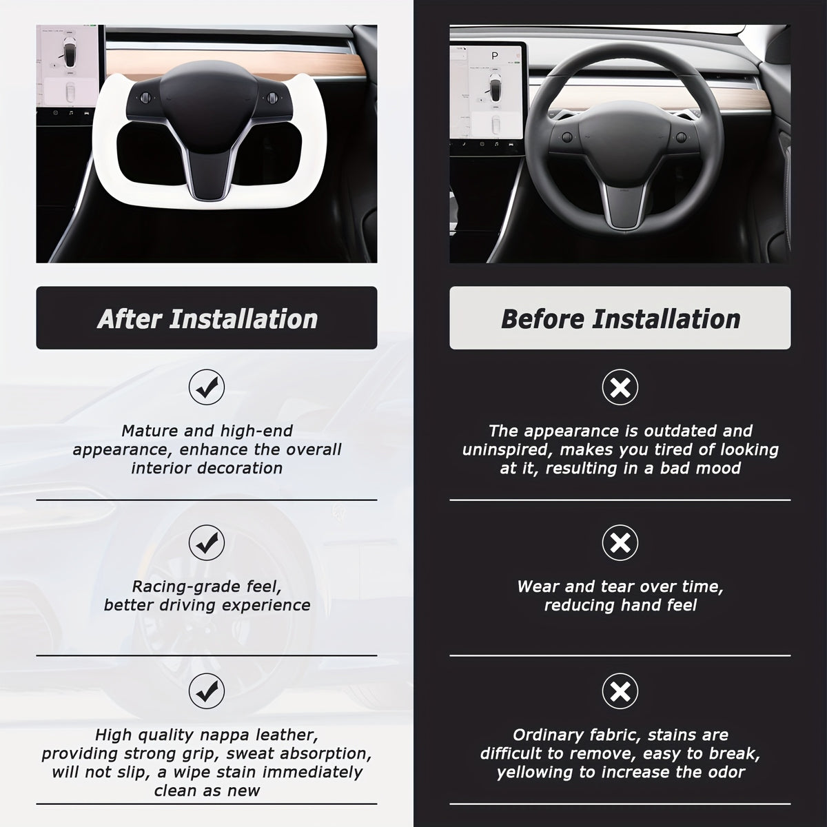 Yoke Steering Wheel For Tesla Model Y&3 2017-2023 W\u002FHeating Square Carbon Fiber