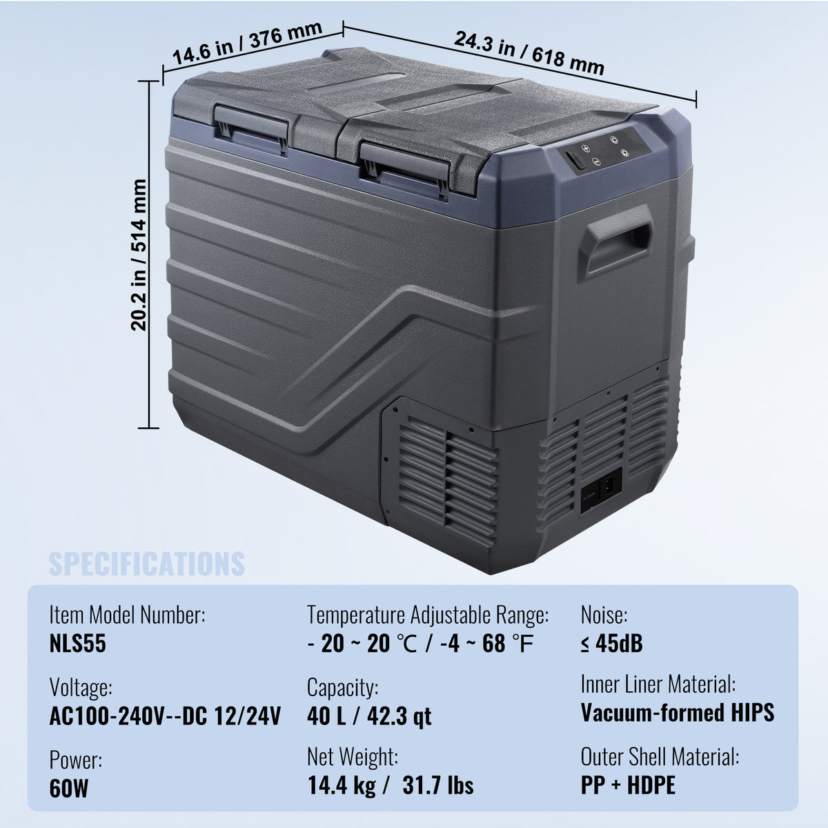 VEVOR Portable Car Refrigerator Freezer Compressor 25\u002F32\u002F40 L Dual Zone for Car Home