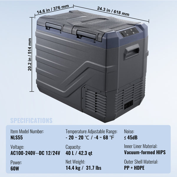 VEVOR Portable Car Refrigerator Freezer Compressor 25\u002F32\u002F40 L Dual Zone for Car Home