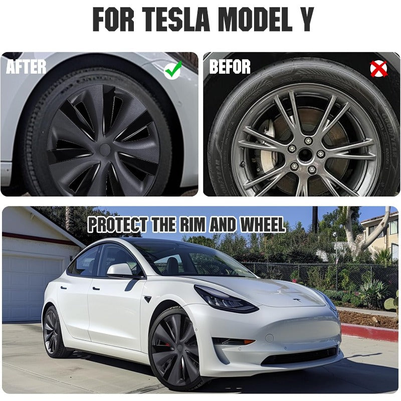 19 Inch Wheel Covers for Model Y 20212024 4 Pcs Matte Black Wheel Cover HubCaps Compatible with Model Y 20012004 Matte Black ABS Hubcaps Cyclone Turbine Style