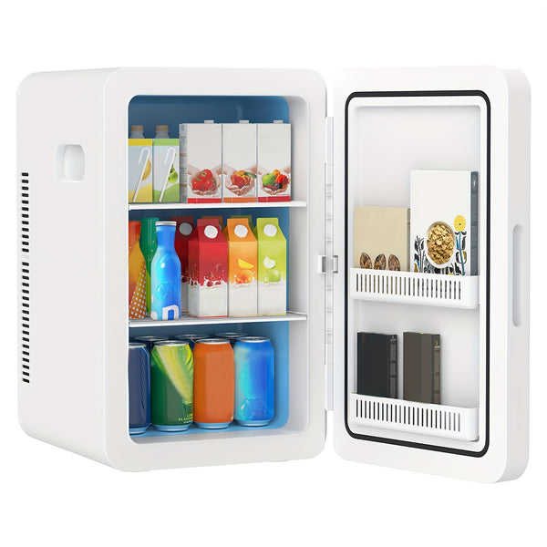 ADVWIN 5.81gal Mini Fridge, 12v DC Portable Cooler Warmer, Mini Refrigerator with Glass Front, for Car Office Desk & Dorm Food Beverage Skincare