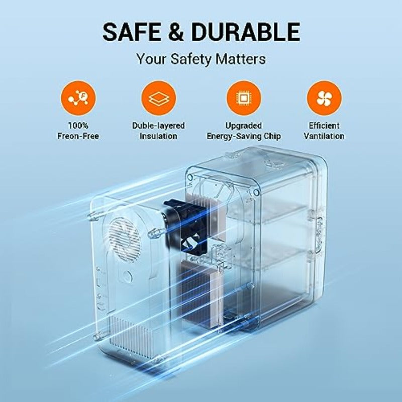 Compact Mini Fridge with 1.59gal\u002F8 Can Capacity - Portable Cooler and Warmer, 110V AC\u002F12V DC, Semiconductor Technology, for Bedroom, Office, Dorm, Car