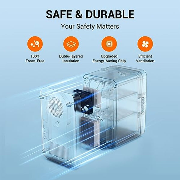 Compact Mini Fridge with 1.59gal\u002F8 Can Capacity - Portable Cooler and Warmer, 110V AC\u002F12V DC, Semiconductor Technology, for Bedroom, Office, Dorm, Car