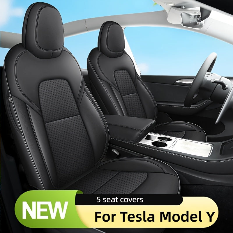 Menifomory Breathable Luxury Seat Covers For Car Covers Fit Tesla Model Y Nappa Synthetic Leather Car Seat Covers For Tesla Model Y 2020-2024\u002F2025