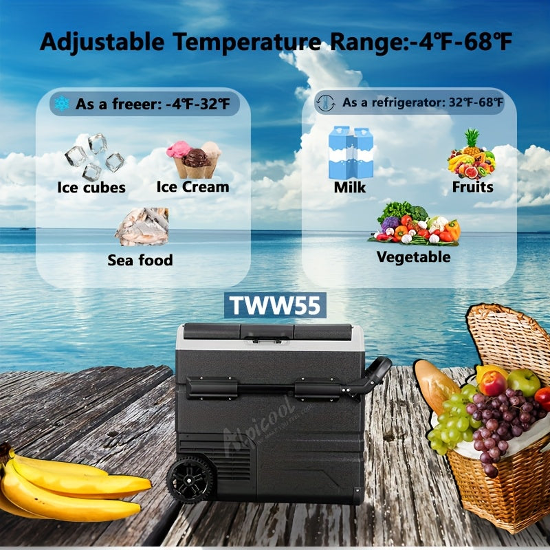 Alpicool Portable Refrigerator Alpicool Portable Refrigerator | Dual Temperature Control TWW55, 58 Quart (55 Liter) Compact Fridge Mini Freezer for Travel, Camping, Fishing, Outdoor -12\u002F24V DC