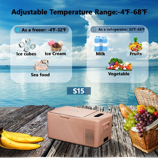 Alpicool S15 Portable Freezer, 12 Volt Refrigerator, 18 Quart (16.8 Liter) Fast Cooling 12V Car Fridge, Pink Car Cooler, 12\u002F24V DC and 100-240V AC for Outdoor, Camping, RV, Truck, Boat