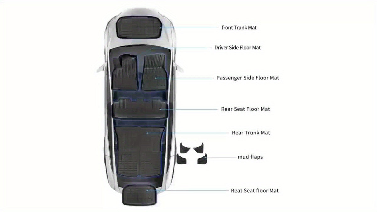 TPE Mats for Tesla Model Y 7pcs TPE Floor And Trunk Mats For Tesla Model Y(2020-2024) | Cargo Liner Floor Mats And Cargo Trunk Mats Accessories - Set Of 7, Only Fit 5-Seater
