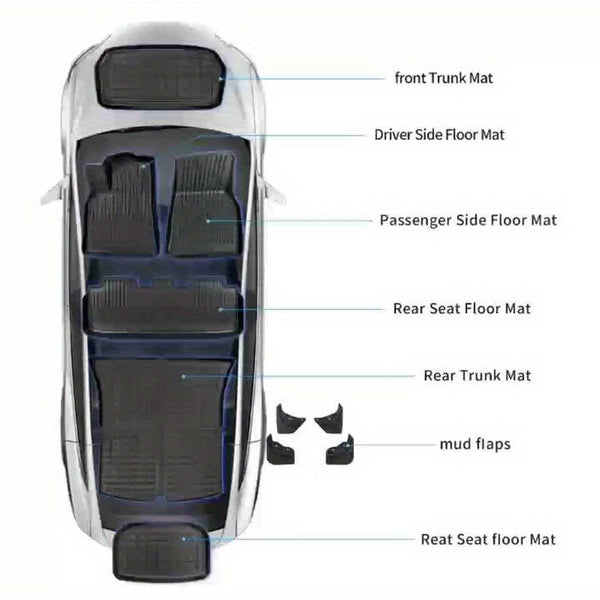 TPE Mats for Tesla Model Y 7pcs TPE Floor And Trunk Mats For Tesla Model Y(2020-2024) | Cargo Liner Floor Mats And Cargo Trunk Mats Accessories - Set Of 7, Only Fit 5-Seater