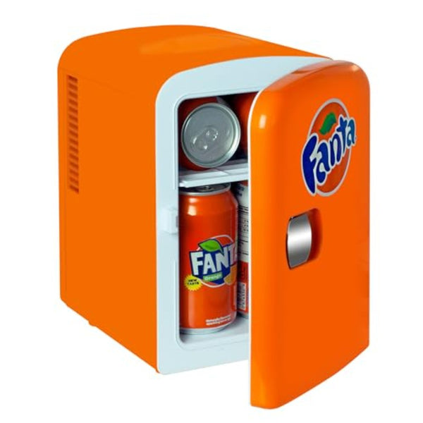 Fanta Mini Fridge Refrigerator for Bedroom Office Portable Table Top Beverage Cooler 12V 110V Refrigerador For Drinks Soda Wines Use In Car Dorm Outdoor Patio 6 Can