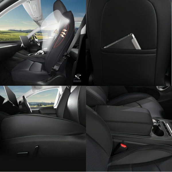 Menifomory Breathable Luxury Seat Covers For Car Covers Fit Tesla Model Y Nappa Synthetic Leather Car Seat Covers For Tesla Model Y 2020-2024\u002F2025