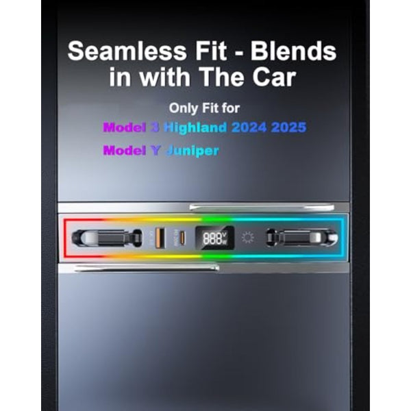 Tesla USB Hub for Model 3 Highland 20242025 Model Y Juniper 2026 with RGB Light 4Port Docking Station Tesla Gifts Men Tesla Phone Charger Charging Hub Center Console Organizer Accessories