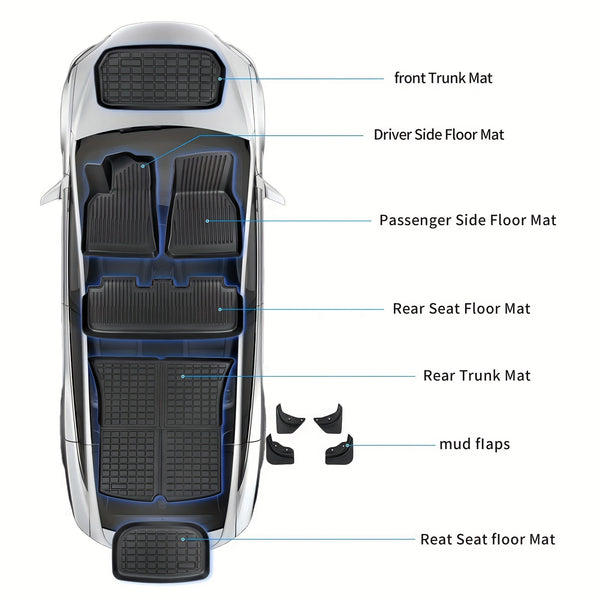 TPE Mats for Tesla Model Y 7pcs TPE Floor And Trunk Mats For Tesla Model Y(2020-2024) | Cargo Liner Floor Mats And Cargo Trunk Mats Accessories - Set Of 7, Only Fit 5-Seater