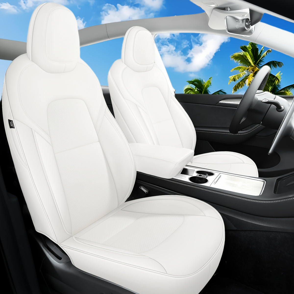 Menifomory Breathable Luxury Seat Covers For Car Covers Fit Tesla Model Y Nappa Synthetic Leather Car Seat Covers For Tesla Model Y 2020-2024\u002F2025