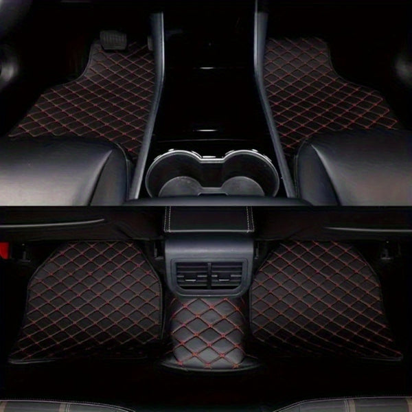 4pcs Luxury Faux Leather Car Floor Mats for Tesla Model 3\u002FY\u002FS\u002FX 2012-2025 - Complete Coverage, Thick Padding, Durable & Easy Clean, Fit, Black with Blue Diamond Pattern, Vehicle Interior Upgrade, Sleek Car Accessory, Easyclean Material