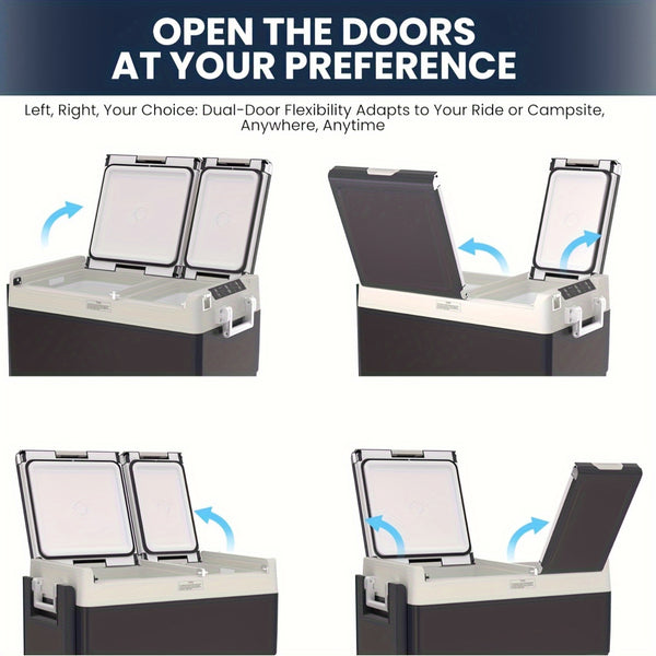 51 QT (48L) Portable Car Electric Cooler, 12V Refrigerator Fridge Freezer For Car, Dual Zone, -4F-68F, Wheels, AC\u002FDC Charger For Camping, Picnic, Travel, Road Trip, Black