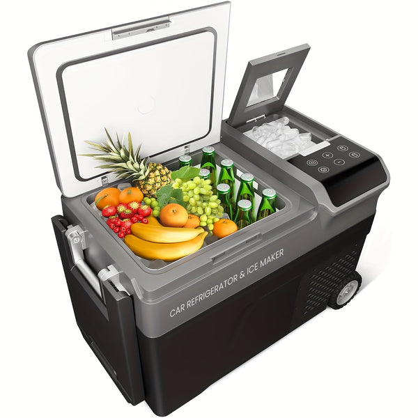 Portable Car Refrigerator 1pc Portable Car Refrigerator with Ice Maker | 40QT Dual Zone Compressor Cooler & Freezer, 12V\u002F24V DC & 110V\u002F240V AC Dual Power, Heavy-Duty Construction | for Camping, Travel, Home, RV, Truck, Road Trips, Tailgating, Bo