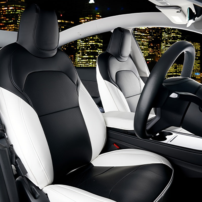 Menifomory Breathable Luxury Seat Covers For Car Covers Fit Tesla Model Y Nappa Synthetic Leather Car Seat Covers For Tesla Model Y 2020-2024\u002F2025