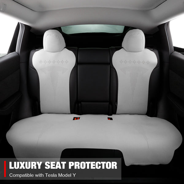 Seat Cover Cushions For Tesla For Model 3 2017-2023, Breathable Easy Clean Suede Leather Driver Seat Cushion Protector Cover (Front + Second Row, White, V2 Style)