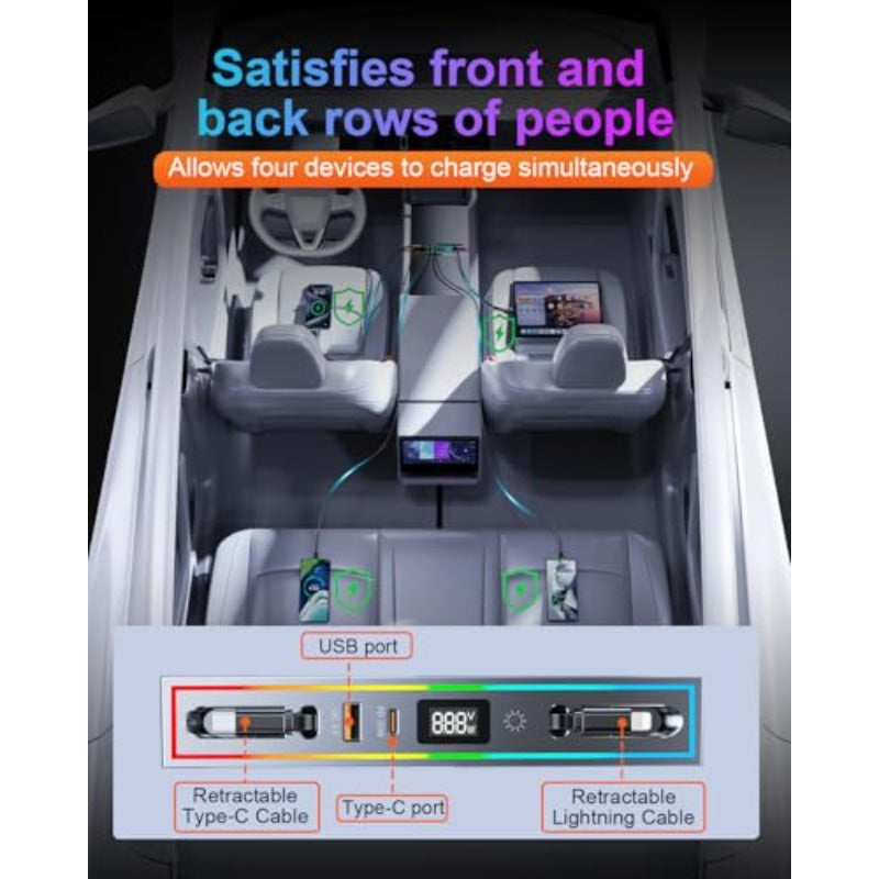 Tesla USB Hub for Model 3 Highland 20242025 Model Y Juniper 2026 with RGB Light 4Port Docking Station Tesla Gifts Men Tesla Phone Charger Charging Hub Center Console Organizer Accessories