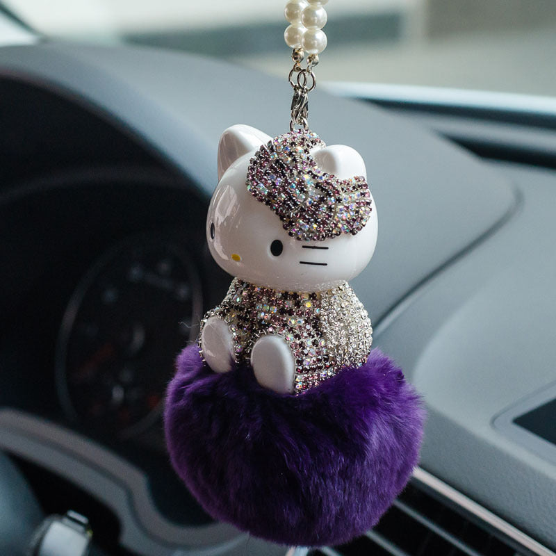 Hello Kitty Cat Pendant Charming Hello Kitty Cat Pendant with Jeweled Bow - Versatile Home Decor Accessory and Car Interior Set
