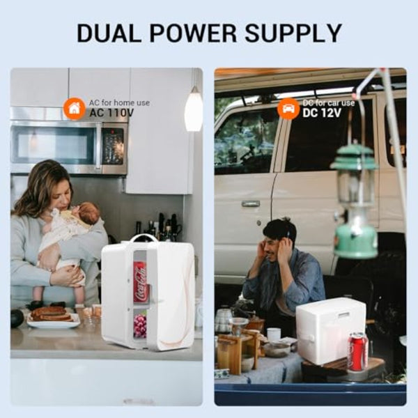 Compact Mini Fridge with 1.59gal\u002F8 Can Capacity - Portable Cooler and Warmer, 110V AC\u002F12V DC, Semiconductor Technology, for Bedroom, Office, Dorm, Car