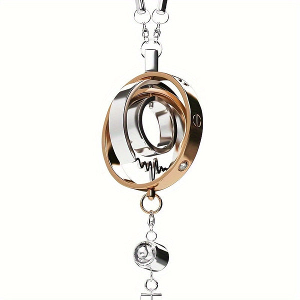 Elegant Stainless Steel Car Charm - Multi-Ring Design with Peace Symbol, Durable & Stylish Vehicle Hanging Ornament for Men and Women