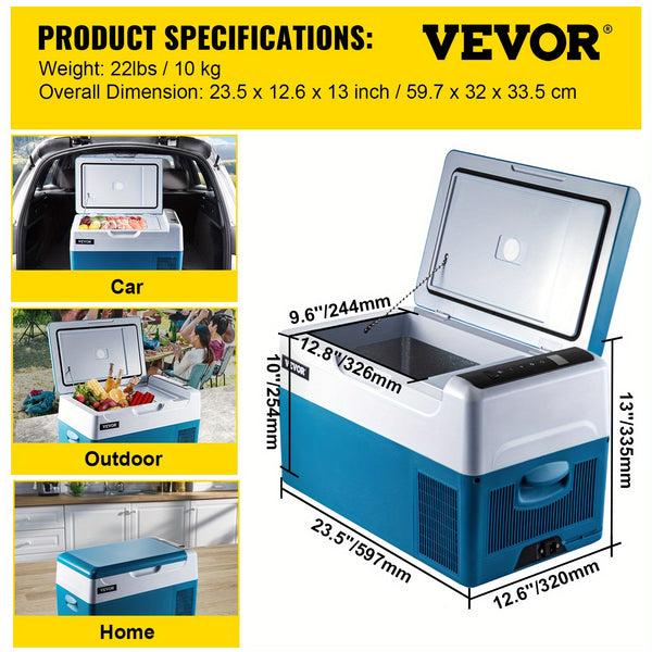 VEVOR 23Qt Portable Car Refrigerator - Compact, 12V Mini Freezer for Vehicle Trunks & Camping