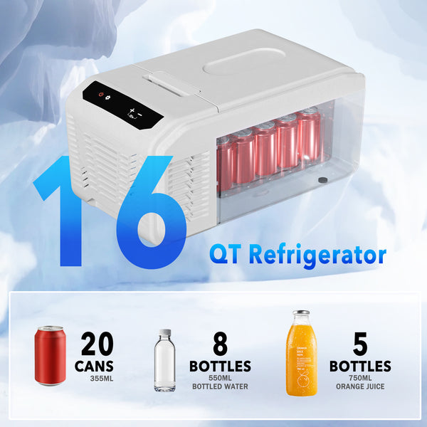 Portable Car Fridge Freezer Upgraded 16QT Portable Car Fridge Freezer | 15 Min Fast Cool, ECO\u002FMAX Dual Modes | 3-Way Charging (Solar\u002FAC\u002FDC) | 3-Level Battery Protection, LED Display & Cup Holders - Camping, RV, Home Use