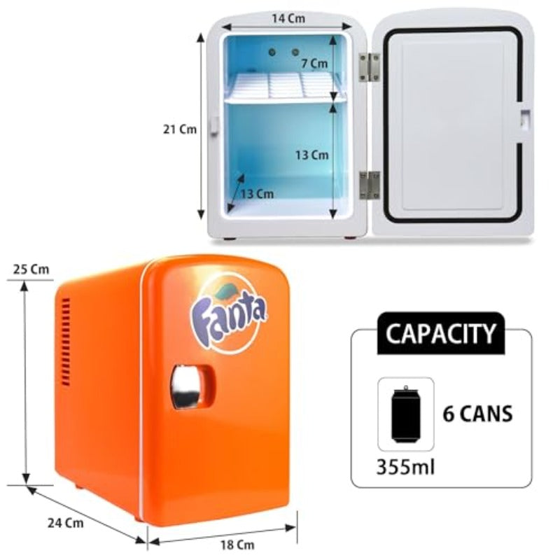 Fanta Mini Fridge Refrigerator for Bedroom Office Portable Table Top Beverage Cooler 12V 110V Refrigerador For Drinks Soda Wines Use In Car Dorm Outdoor Patio 6 Can
