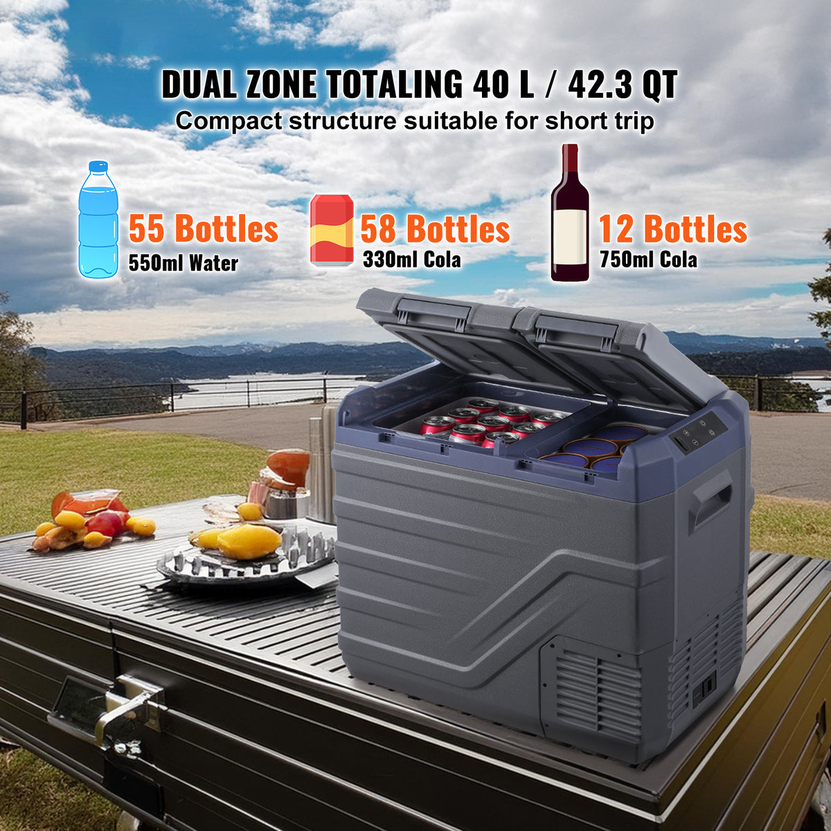 VEVOR Portable Car Refrigerator Freezer Compressor 25\u002F32\u002F40 L Dual Zone for Car Home