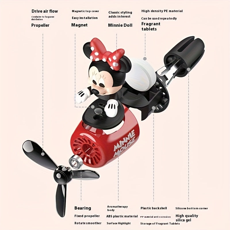 Disney Car Air Freshener Disney Mickey & Minnie Mouse Car Air Freshener 1pc - Odorless Ventilation, Rotating Propellers, Paper-Based Scented Decor, Vibrant Red Plane Design - Perfect Gift for Christmas, Halloween, Birthdays