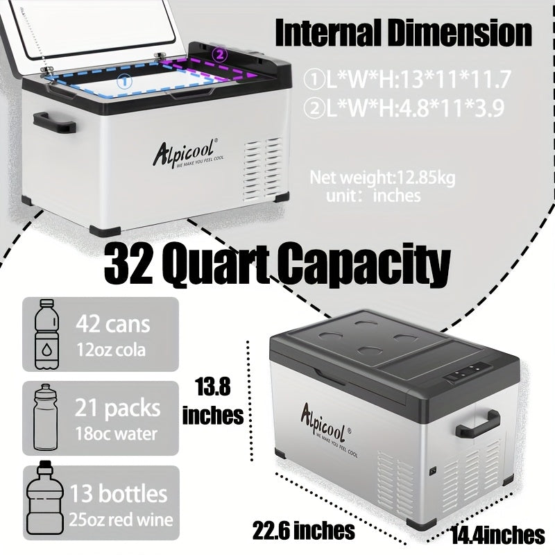 Alpicool C30 Portable Car Freezer, 12 Volt Refrigerator, 32 Quart (30 Liter) Fast Cooling 12V Car Fridge, Car Cooler for RV, Truck, Camping, Outdoor -12\u002F24V DC and 100-240V AC