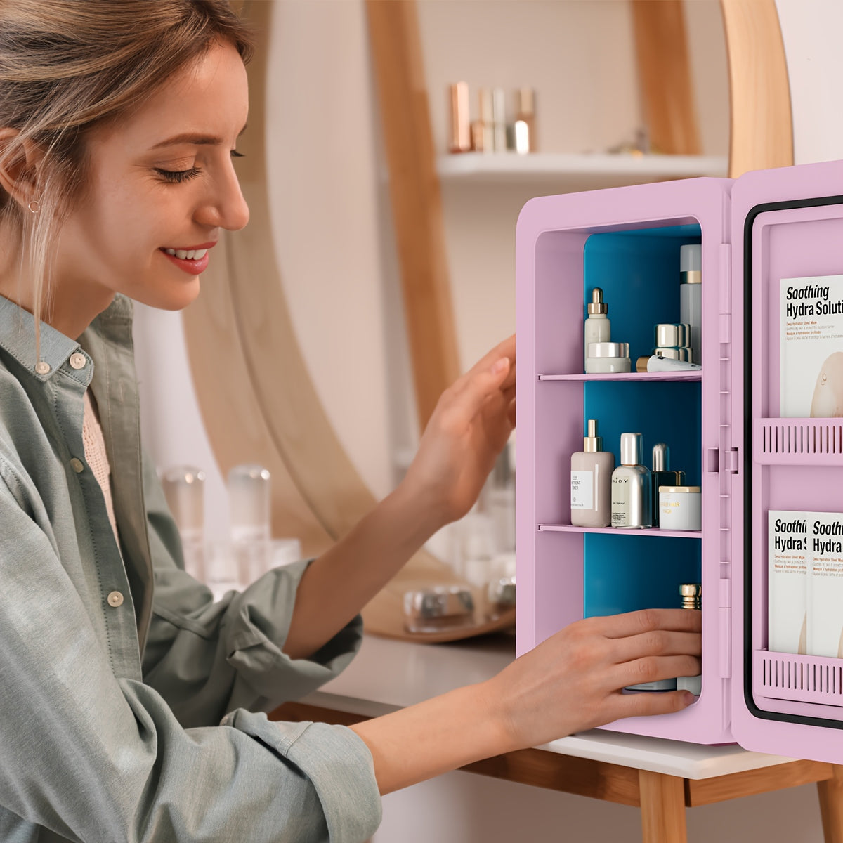 ADVWIN 15L\u002F22L(15.8QT\u002F23.3QT) Mini Fridge for Bedroom - Car, Office Desk & College Dorm Room - 12V Portable Cooler & Warmer for Food, Drinks, Skincare, Beauty & Makeup - AC\u002FDC Small Refrigerator with Glass Front