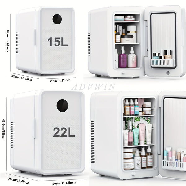 ADVWIN 15L\u002F22L(15.8QT\u002F23.3QT) Mini Fridge for Bedroom - Car, Office Desk & College Dorm Room - 12V Portable Cooler & Warmer for Food, Drinks, Skincare, Beauty & Makeup - AC\u002FDC Small Refrigerator with Glass Front