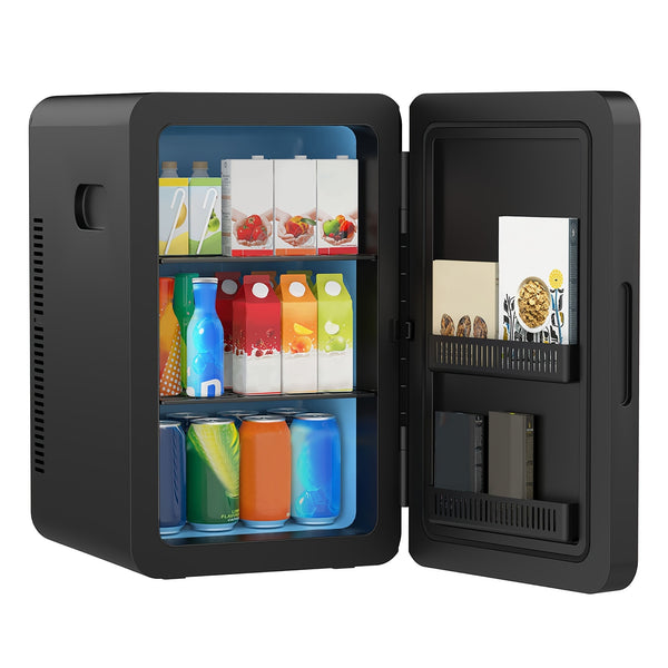 ADVWIN 5.81gal Mini Fridge, 12v DC Portable Cooler Warmer, Mini Refrigerator with Glass Front, for Car Office Desk & Dorm Food Beverage Skincare