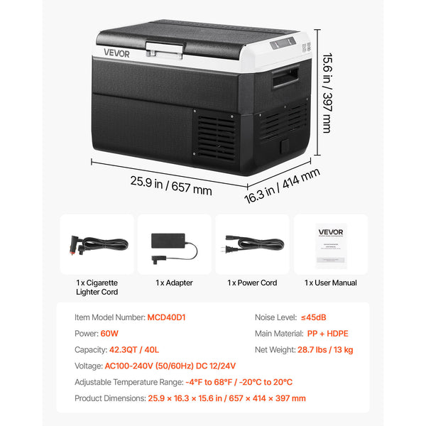 VEVOR 12 Volt Car Refrigerator Portable Freezer 31.7QT Electric Cooler for Camping 25L\u002F30L\u002F40L\u002F50L