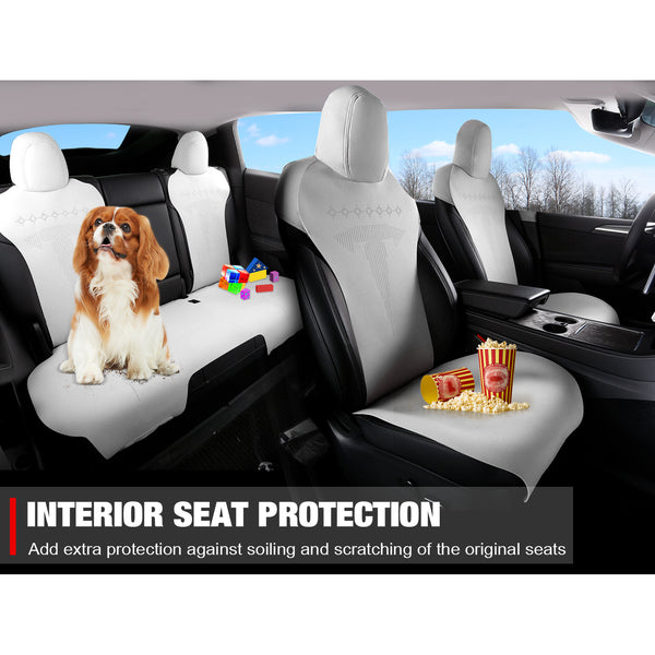 Seat Cover Cushions For Tesla For Model 3 2017-2023, Breathable Easy Clean Suede Leather Driver Seat Cushion Protector Cover (Front + Second Row, White, V2 Style)