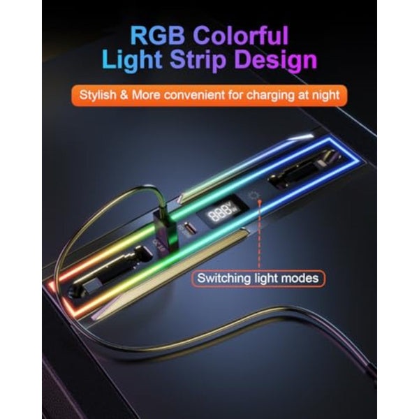 Tesla USB Hub for Model 3 Highland 20242025 Model Y Juniper 2026 with RGB Light 4Port Docking Station Tesla Gifts Men Tesla Phone Charger Charging Hub Center Console Organizer Accessories