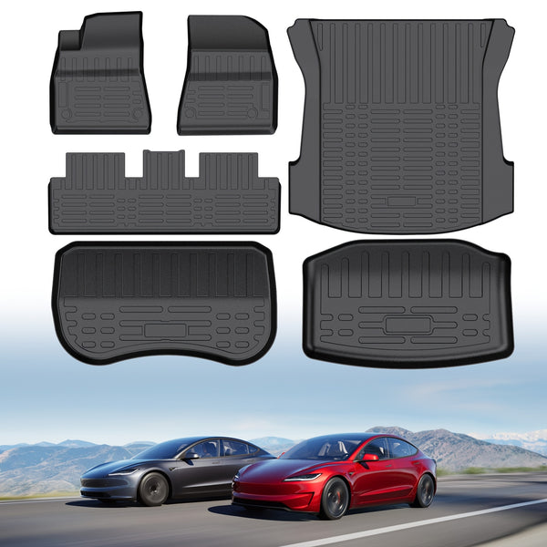 5D Car Mat (6pcs Set), Material: TPE, Including: Floor Mats+front Compartment+rear Compartment+trunk Mat, Model: for Tesla Model 3 2021-2024