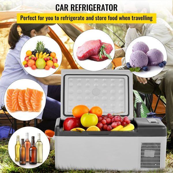 VEVOR 12\u002F24V DC & 110-240V AC Powered 16 Qt Portable Car Refrigerator with App Control & Digital Display, 4°F to 68°F Cooling Range, Compact Mini Fridge with 2-Door Design & Semiconductor Compressor for Truck, RV, Boat, Home, Outdoor Use - Energy-Ef
