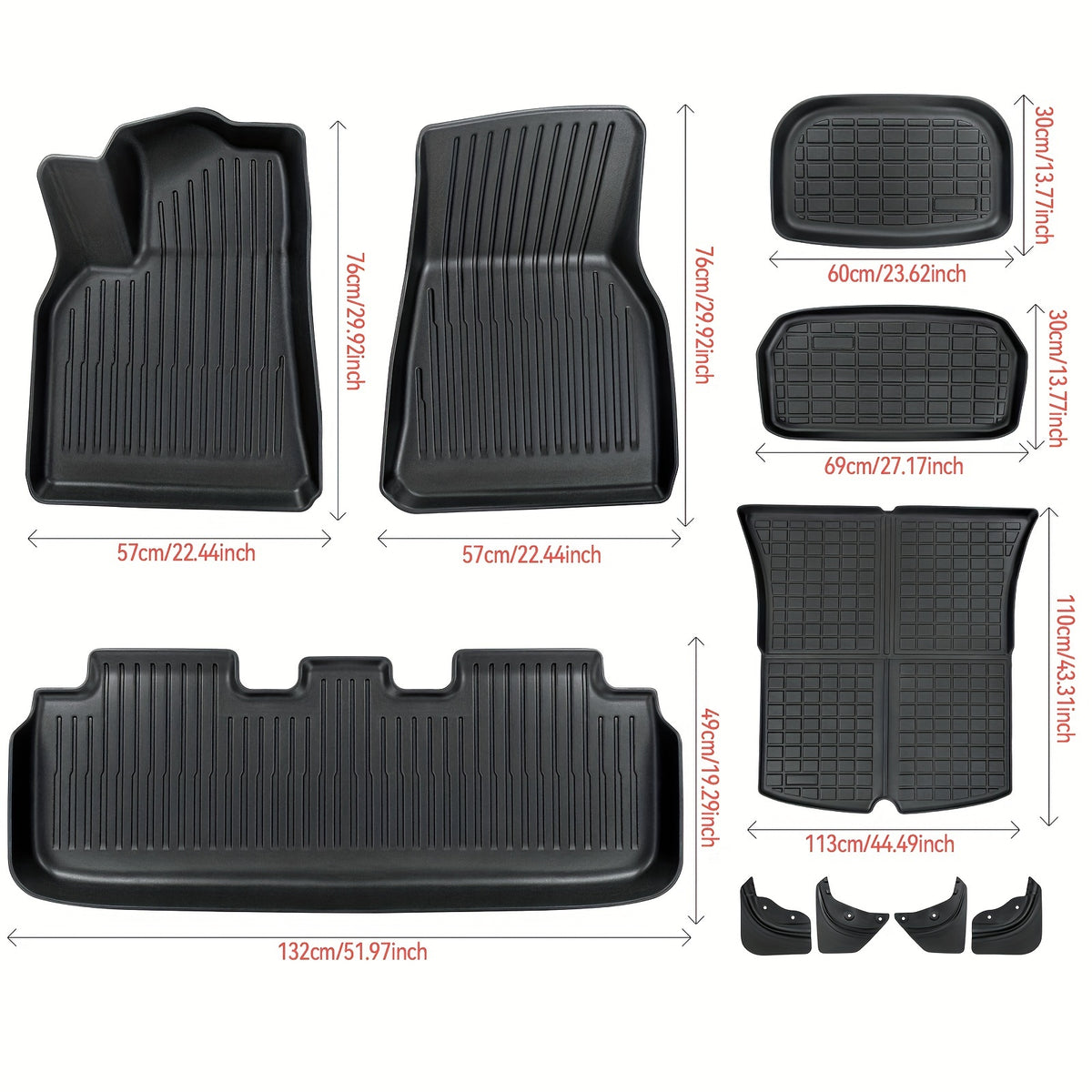 TPE Mats for Tesla Model Y 7pcs TPE Floor And Trunk Mats For Tesla Model Y(2020-2024) | Cargo Liner Floor Mats And Cargo Trunk Mats Accessories - Set Of 7, Only Fit 5-Seater