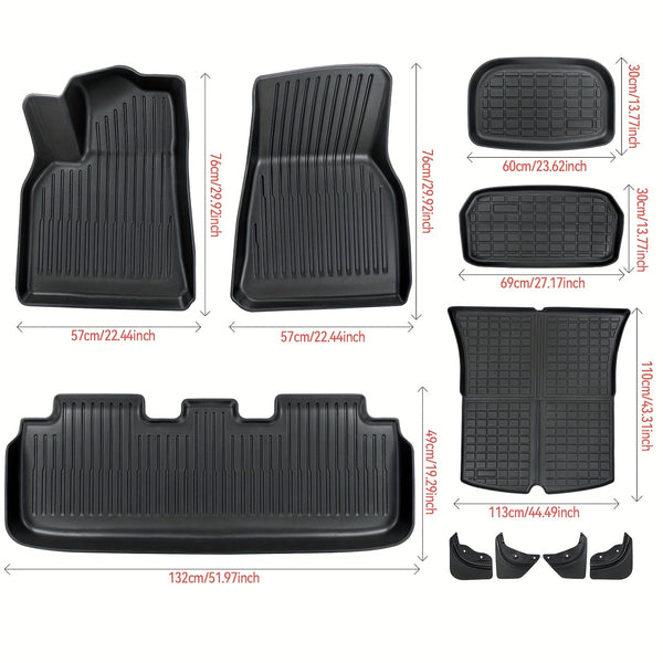 TPE Mats for Tesla Model Y 7pcs TPE Floor And Trunk Mats For Tesla Model Y(2020-2024) | Cargo Liner Floor Mats And Cargo Trunk Mats Accessories - Set Of 7, Only Fit 5-Seater