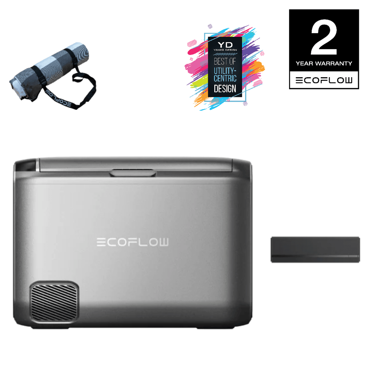 EcoFlow PicnicMat and GLACIER Classic 35L Portable Fridge Freezer with Extra Battery (Separate Shipment), 43H Cooling Car Refrigerator, Battery Powered with App Control, 6 Charging Options, Fast&Quiet Electric Cooler for Camping, RV