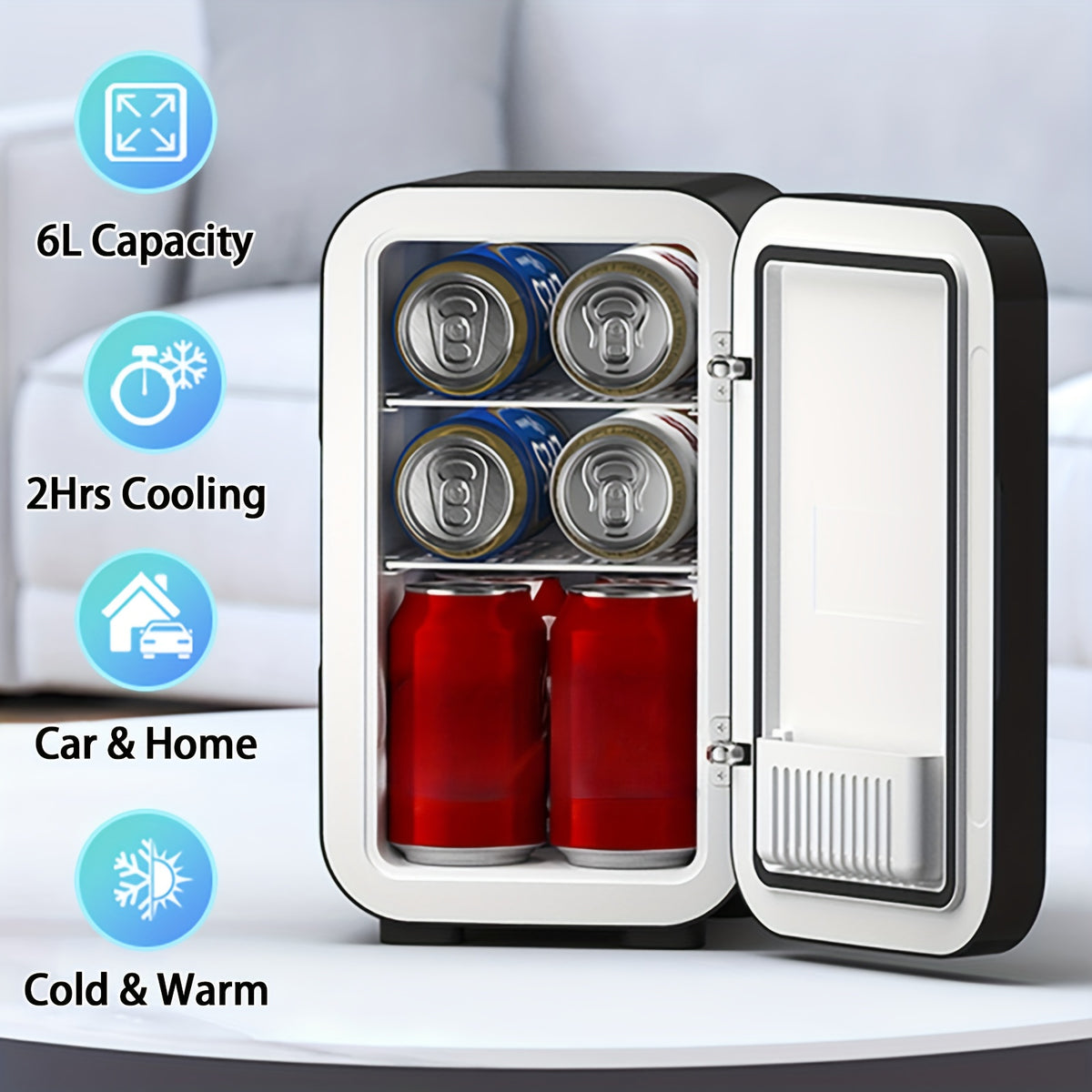 BEICHEN 2.11gal Mini Fridge, Portable Thermoelectric Cooler & Warmer with Digital Display, Compact Refrigerator with Open Door Alarm, Energy-Efficient Cooling & Warming, Low Noise, for Bedroom, Office, Car, Dorm, RV, Cabin - Ideal for Skincare, Food, Drin