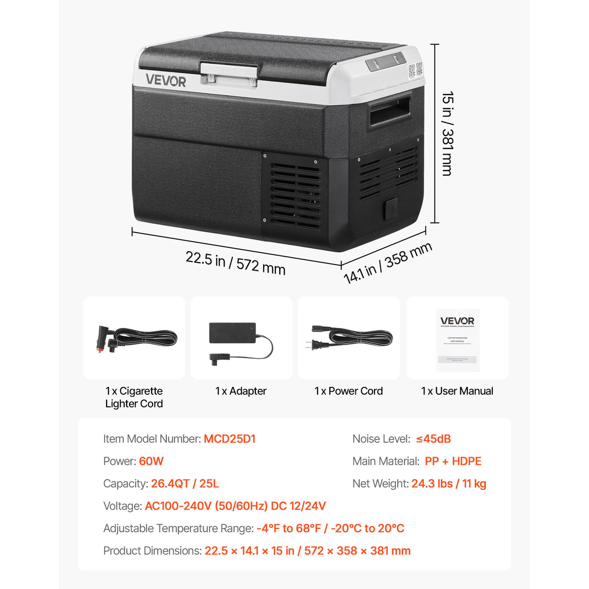 VEVOR 12 Volt Car Refrigerator Portable Freezer 31.7QT Electric Cooler for Camping 25L\u002F30L\u002F40L\u002F50L