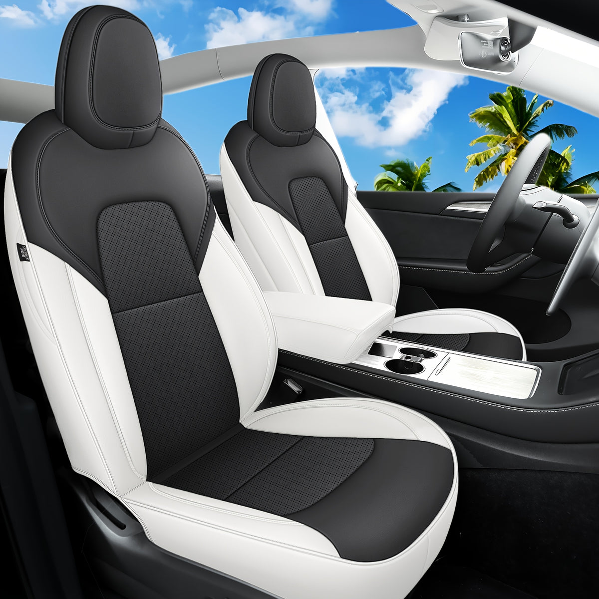 Menifomory Breathable Luxury Seat Covers For Car Covers Fit Tesla Model Y Nappa Synthetic Leather Car Seat Covers For Tesla Model Y 2020-2024\u002F2025