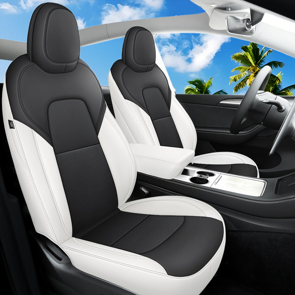 Menifomory Breathable Luxury Seat Covers For Car Covers Fit Tesla Model Y Nappa Synthetic Leather Car Seat Covers For Tesla Model Y 2020-2024\u002F2025