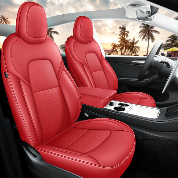 Red Rain Nappa  Car Seat Cover 5 Seats Car Seat Cover For Tesla ModelY 2020-2024\u002F2025(Doesn't Fit Tesla Model Y 7 Seats)
