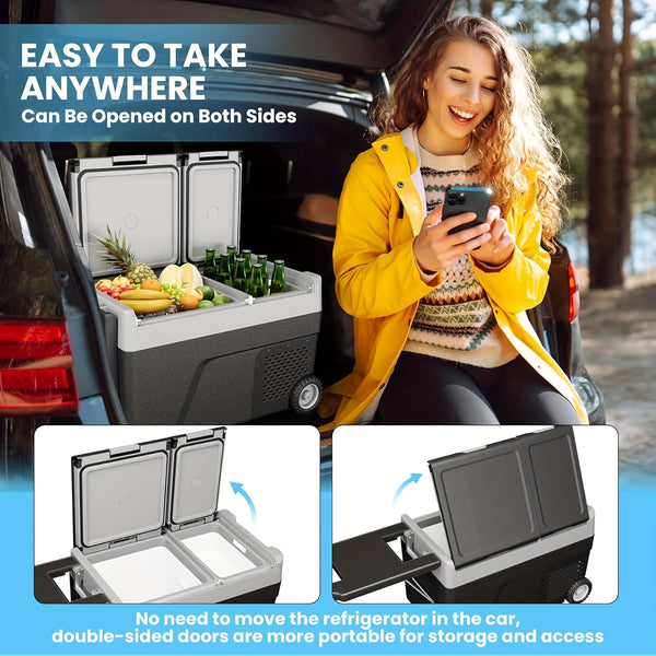 12 Volt Car Refrigerator with Ice Maker, 40QT Car Compressor Cooler with Wheels, Portable Refrigerator -4F-68F with AC\u002F DC Charger, Car Freezer for Travel, Home, Camping, Outdoor (no Battery), Car Fridge Freezer, Portable Car Refrigerator, Refrigerat